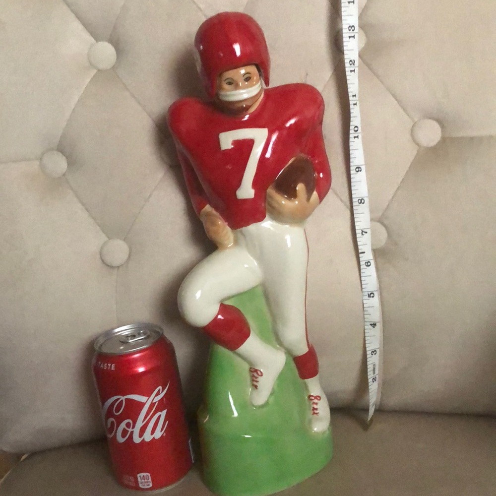 Vintage football whiskey bottle hand painted 1972